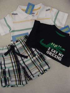   PLAID ALLIGATOR Eat Greens Tee Striped Polo Shirt Short NWT 3 6 U pick