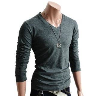  Doublju Mens V neck Long Sleeve T shirts(D2) Clothing