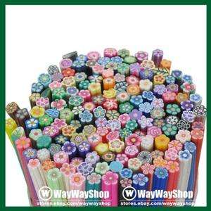 100 Pcs Nail Art Cane DIY Mixed Fimo Polymer Clay Flower Slice GS 