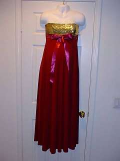 Long Wine Maternity Dress MEDIUM Gold Sequins Strapless Formal Holiday 