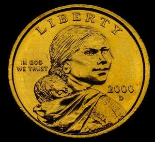 2000 D 24 K GOLD PLATED SACAGAWEA DOLLAR WITH A COA FREE S&H H518 