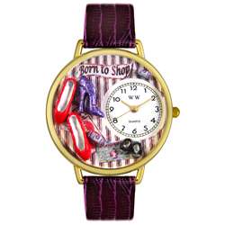 Whimsical Womens Shoe Shopper Theme Purple Leather Watch   