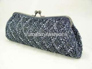 Silver Gray Beaded Sequined Evening Bag/Clutch/Purse  