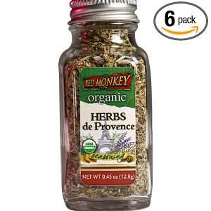 Red Monkey Organic Herbs De Provence, 0.45 Ounce Bottles (Pack of 6 