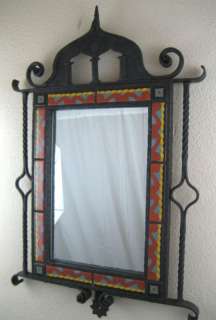 california tile mirror in moroccan wrought iron frame  