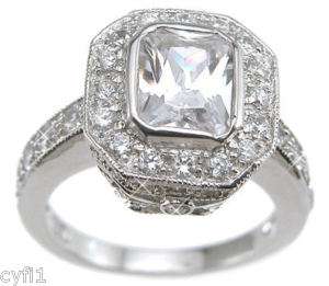 Sterling Silver 925 CZ Engagement Wedding Ring Set 5 9  