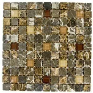  Via appia   1 x 1 mesh backed tile in emperador & glass 