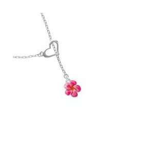 Hot Pink and Orange Flower Silver Plated Heart Lariat Charm Necklace 