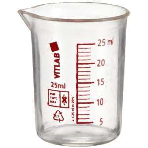   Low Form Griffin Beaker, 5mL Graduation Interval, 25mL Capacity, Red