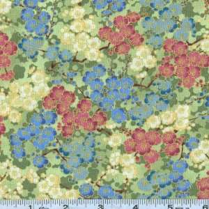  44 Wide Imperial Fusions Cherry Blossoms Sage Fabric By 