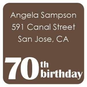  70th Birthday Brown And White Square Return Address Labels 