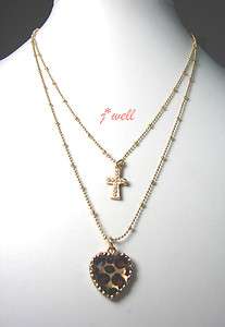 Betsey Johnson Leopard Heart Cross Two Strand Necklace  