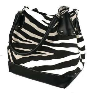  Zebra Print Designer Handbag Tote   Black Trim NEW 