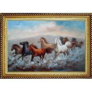  Eight Running Mustang Herd Horses Oil Painting, with Linen 
