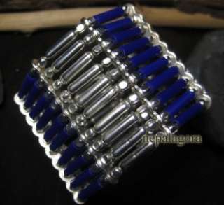   blue silver tone glass bead CUFF bangle bracelet India Jewelry  