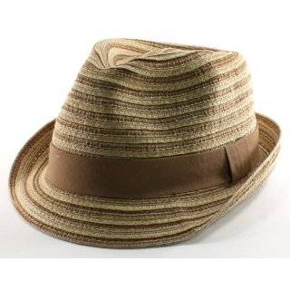 Summer Spring Strip Pattern Fedora Hat with Strip Band, Brown Beige