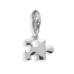 12x17mm Rhodium Plated Puzzle Piece Charm with Lobster Clasp   New 