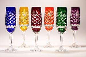 Champagne Flutes Multi Color Crystal Glasses Diamond Cut  
