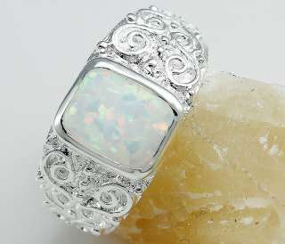   Lady Gift Hermosa Fire White Opal.925 Sterling Silver Ring s. 7  