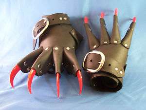 Black Leather Red Claw Gauntlets Gothic Gloves  