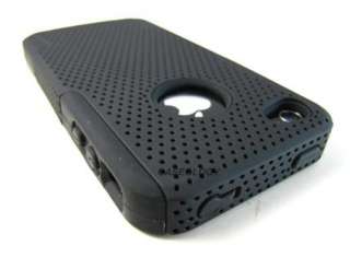 BLACK PERFORATED MESH RUBBERIZED HARD SOFT CASE COVER APPLE IPHONE 4 