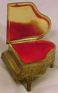   Cloisonne Grand Piano Trinket Jewelry Box Vintage Red & Gold  