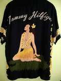 Vintage Tommy HIlfiger Hula Girl Lei Rayon HAWAIIAN Shirt M  