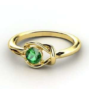    Hercules Knot Ring, Round Emerald 18K Yellow Gold Ring Jewelry