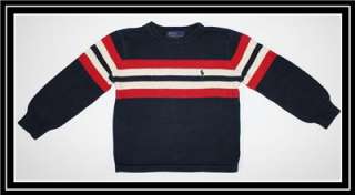 Polo Ralph Lauren ~ Boys Navy Blue Red White Stripe Pullover Sweater 
