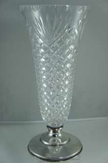 VINTAGE HAWKES CUT GLASS CRYSTAL TALL VASE CENTER PIECE STERLING 