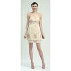Sue Wong Womens Champagne Strapless Bead Bubble Cocktail Dress Size 6