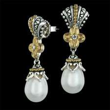 BIXBY Pearl earrings with diamond accent sterling silver 18kt Yellow 