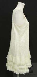   Olivia Gold Trimmed Cream Lace Tiered Ruffle Dress Size Medium  
