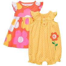 Carters Girls 2 Pack Romper & Dress Set   Yellow Dot/Floral (6 Months 