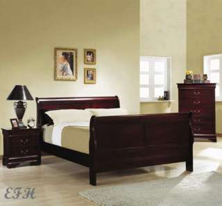 NEW SHERRY II RICH CHERRY FINISH WOOD SLEIGH QUEEN SIZE BED  