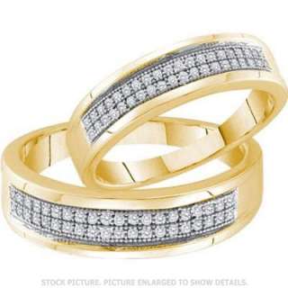 MENS + LADIES YELLOW GOLD FINISH MICRO PAVE DIAMOND WEDDING RING BAND 