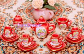   12 Dollhouse Miniature Porcelain China Dinnerware Tea Set 15PCS DC079