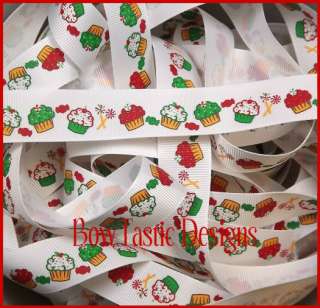Yards 7/8 Christmas Cupcakes Candies Red and Green Printed 