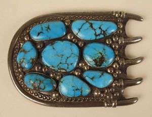 ZUNI TURQUOISE BEAR CLAW BELT BUCKLE BY ALONZO HUSTITO  