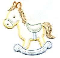 ROCKING HORSE CREAM/PASTEL EMBRD IRON ON APPLIQUE/PATCH  