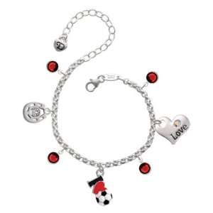  I love Soccer   Red Heart Love & Luck Charm Bracelet with Siam 