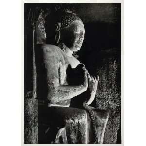 1938 Teaching Buddha Statue Ajanta Cave India Sculpture   Original 