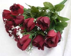 14 BURGUNDY Long Stem Silk Rose Buds Wedding Bouquet  