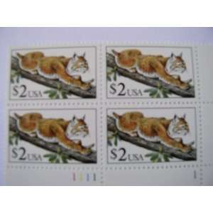  US Postage Stamps, 1990, Bobcat, S# 2476, Plate Block of 4 