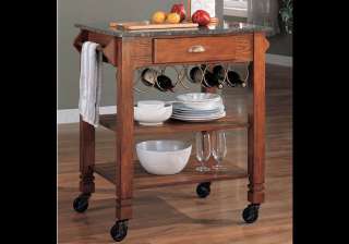 Antique Oak Finish Kitchen Cart Wine Storage Casters  