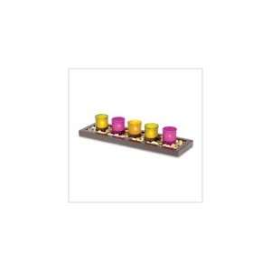  Jewel Tone Candle Holder Set in Wooden Tray