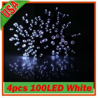 4pcs Outdoor White 100 LED Solar Powered Fairy String Christmas 