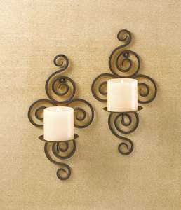 Pair Wrought Iron Swirl Wall Candle Holders Sconces  