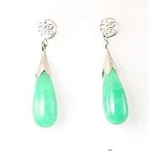  925 Silver Jade Tear Drop Chinese Earrings Jewelry
