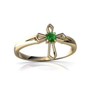    14K Yellow Gold Round Genuine Emerald Cross Ring Size 5.5 Jewelry